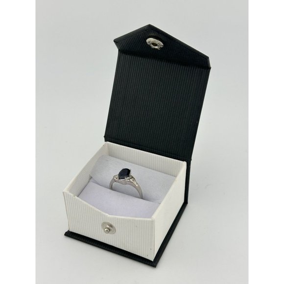 Black Sapphire and Diamond Accent Oval Ring - Sterling Silver - Size 7 - Simple - Picture 10 of 12